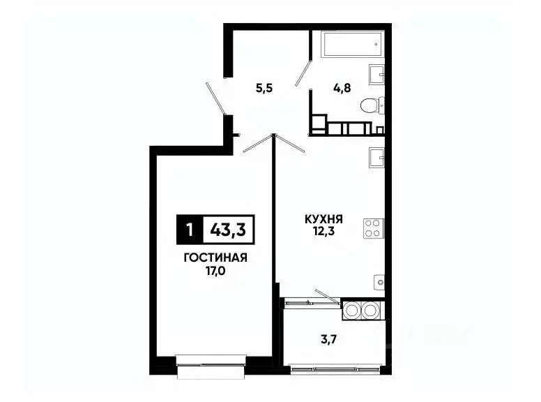 1-к кв. Ставропольский край, Ставрополь ул. Андрея Голуба, 14к2 (43.3 ... - Фото 0