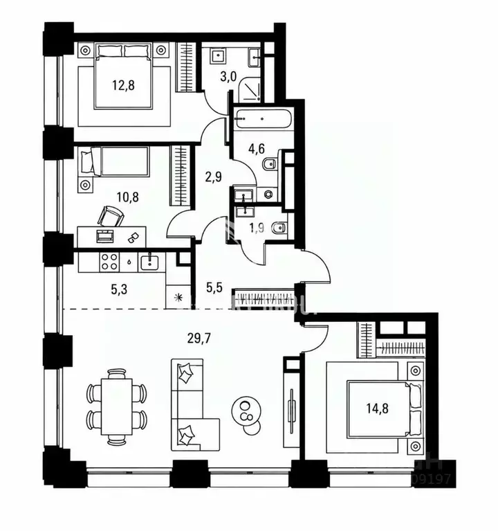 4-к кв. Москва Левел Звенигородская жилой комплекс, к2 (92.0 м) - Фото 1