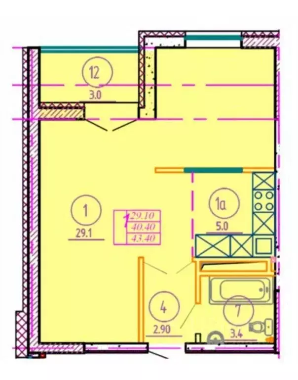 Студия Оренбургская область, Оренбург ул. Черепановых, 44 (43.4 м) - Фото 1