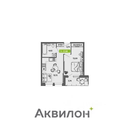 1-к кв. Архангельская область, Архангельск 6-й мкр,  (37.04 м) - Фото 0