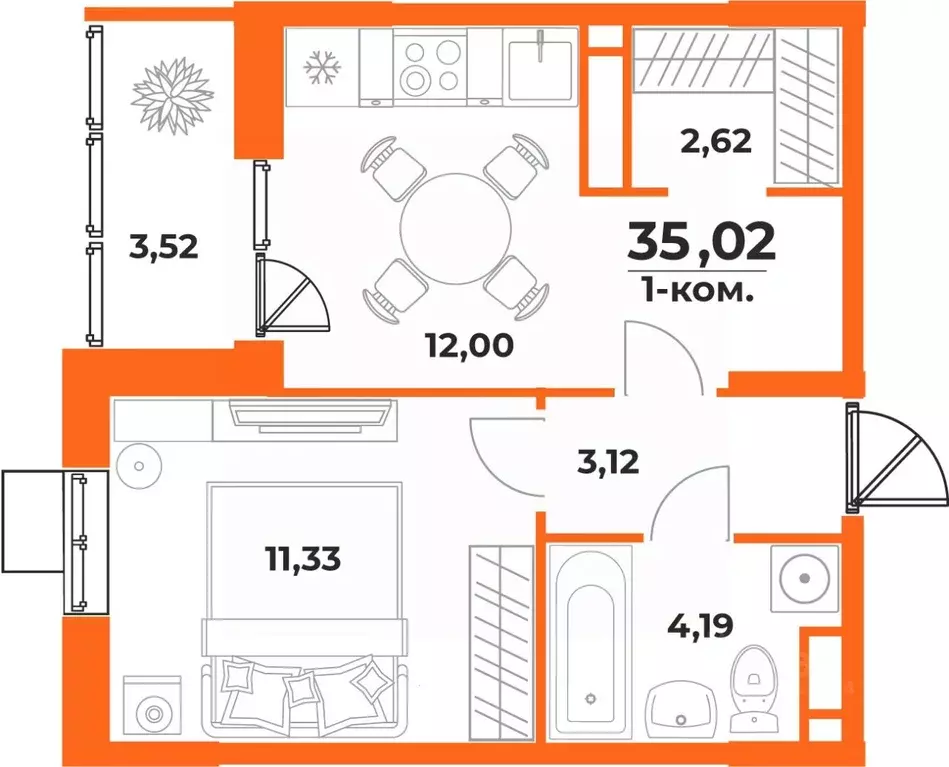 1-к кв. Хабаровский край, Хабаровск Брянский пер. (35.02 м) - Фото 1