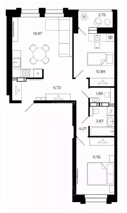 3-к кв. Липецкая область, Липецк ул. Е.И. Замятина, 1 (61.4 м) - Фото 1