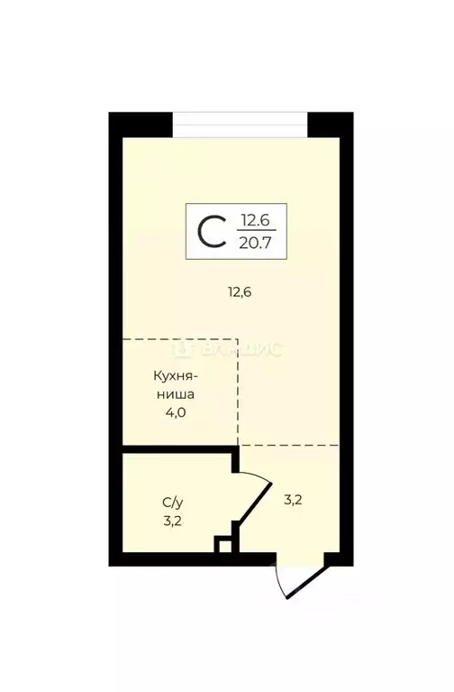 Студия Москва Новоостаповская ул., 20 (20.7 м) - Фото 2