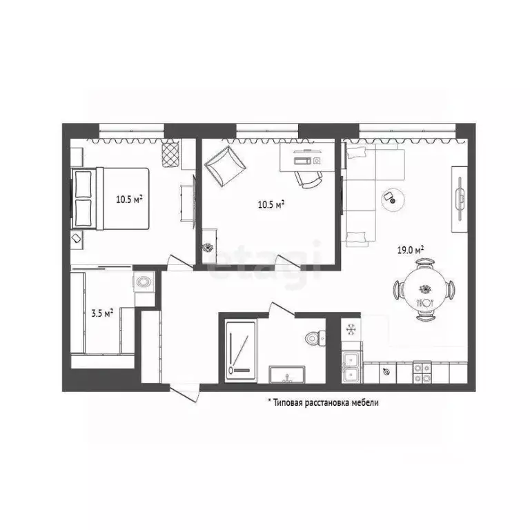 2-к кв. Тюменская область, Тюмень ул. 50 лет Октября, 57Бк2 (57.2 м) - Фото 1