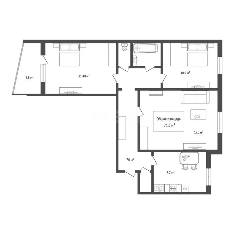 3-комнатная квартира: Бердск, Комсомольская улица, 4Б (70.9 м) - Фото 1