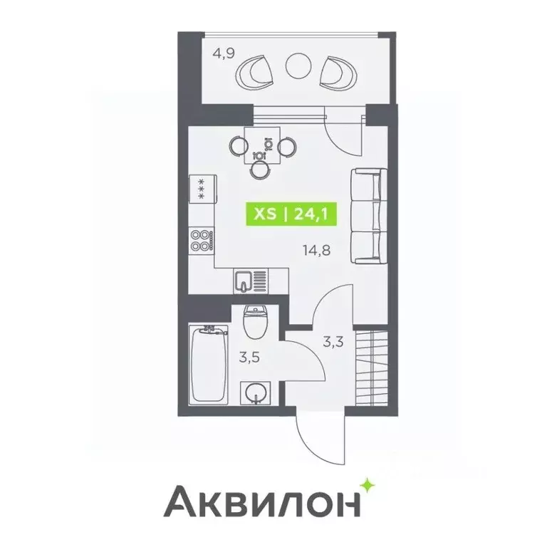 Студия Санкт-Петербург бул. Головнина, 4 (24.1 м) - Фото 1