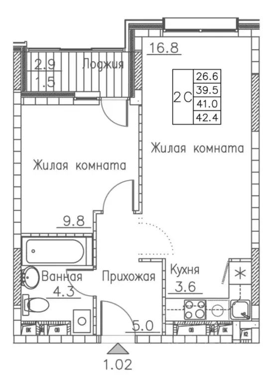 2-к кв. Приморский край, Владивосток ул. Расула Гамзатова, 7к2 (42.4 ... - Фото 0