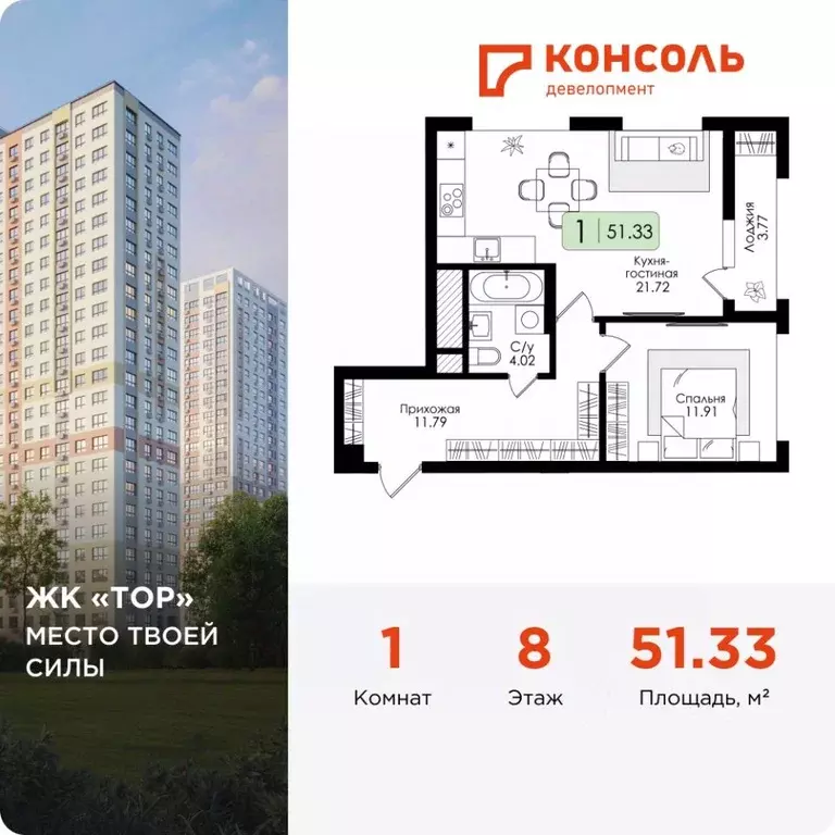 1-к кв. Тульская область, Тула Тор жилой комплекс (51.33 м) - Фото 0