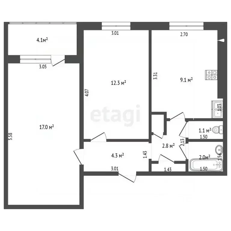 2-к кв. Самарская область, Самара Демократическая ул., 3А (51.4 м) - Фото 2