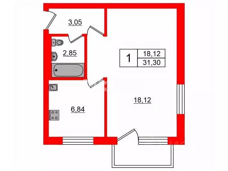 1-к кв. Санкт-Петербург просп. Мечникова, 9 (31.3 м) - Фото 1