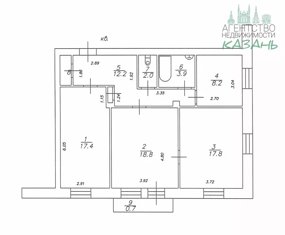 3-к кв. Татарстан, Казань ул. Декабристов, 158 (81.3 м) - Фото 2