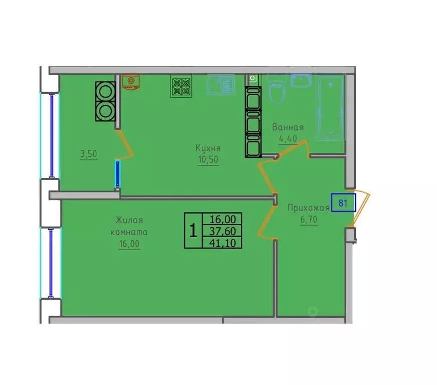 1-к кв. Ставропольский край, Ставрополь ул. 45-я Параллель, 52А (41.1 ... - Фото 1