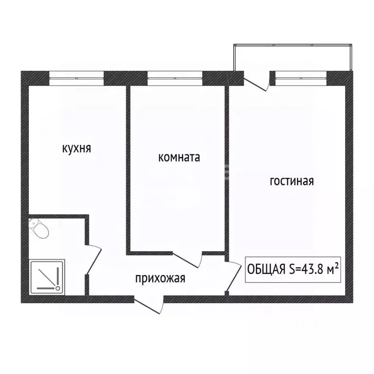 2-к кв. Кемеровская область, Ленинск-Кузнецкий ул. Зварыгина, 8 (44.5 ... - Фото 1