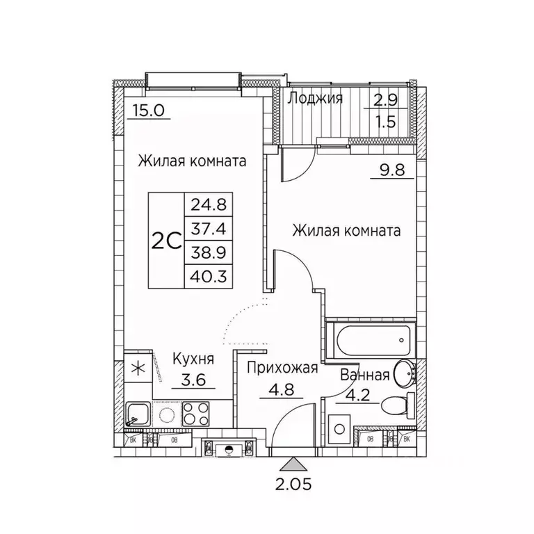 2-к кв. Приморский край, Владивосток ул. Расула Гамзатова, 7к2 (40.3 ... - Фото 1