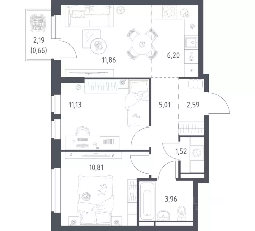 2-к кв. Московская область, Ленинский городской округ, д. Калиновка ... - Фото 1