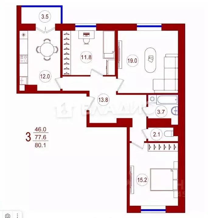 3-к кв. Воронежская область, Воронеж ул. 45-й Стрелковой Дивизии, 64/2 ... - Фото 2