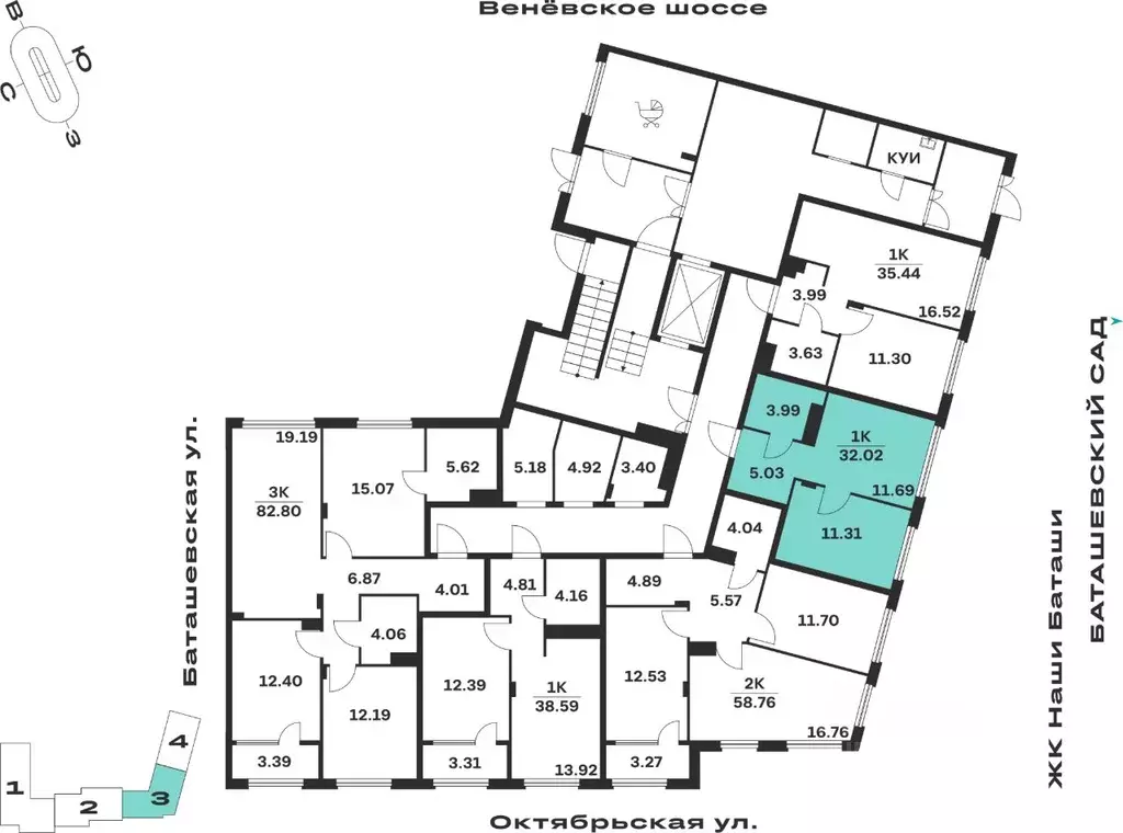 1-к кв. Тульская область, Тула Баташи Парк жилой комплекс (32.02 м) - Фото 2