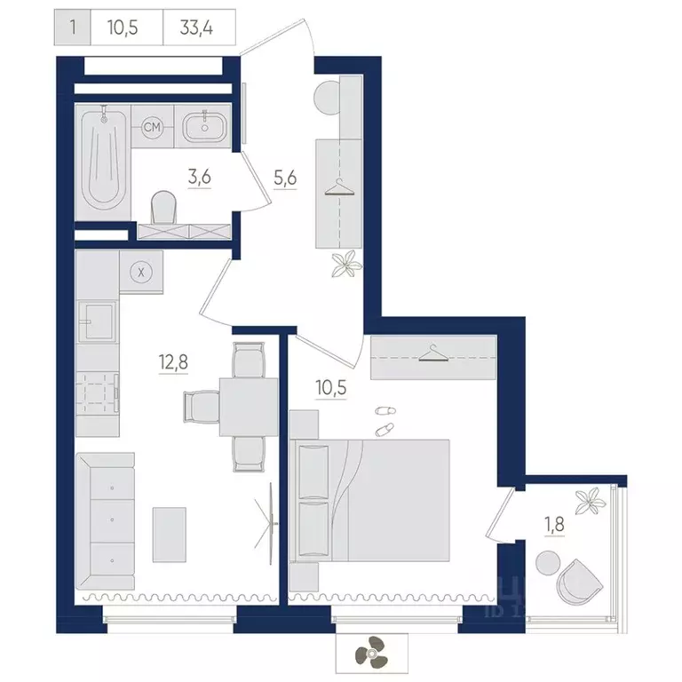 1-к кв. Башкортостан, Уфа ул. Евгения Столярова, 13 (33.4 м) - Фото 1