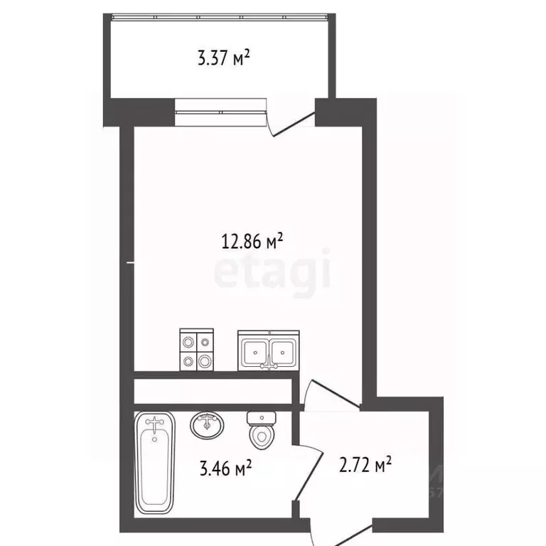 Студия Санкт-Петербург наб. Реки Каменки, 3к3 (20.05 м) - Фото 2