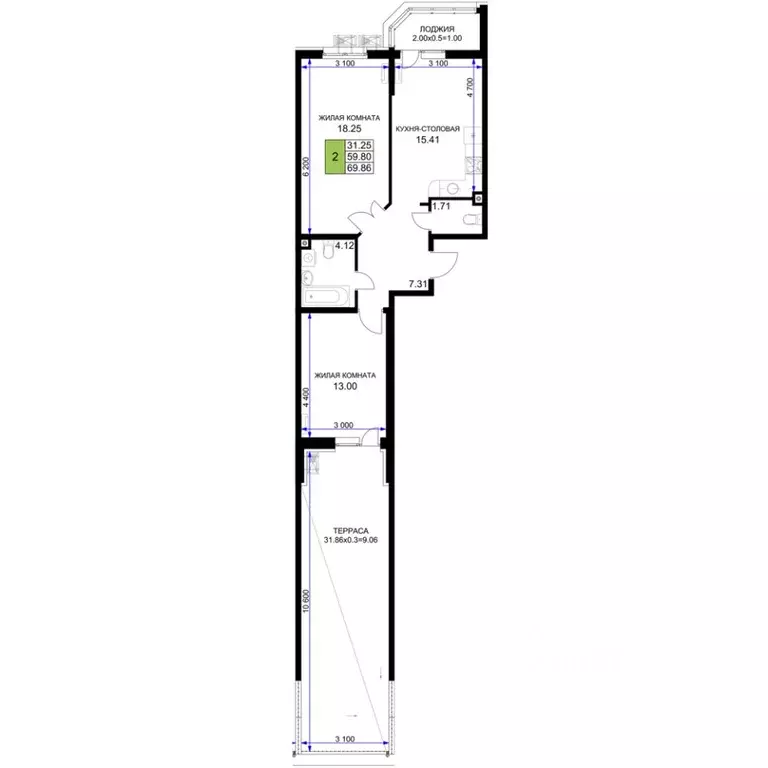 2-к кв. Краснодарский край, Краснодар Воронежская ул., 47/39 (69.86 м) - Фото 1