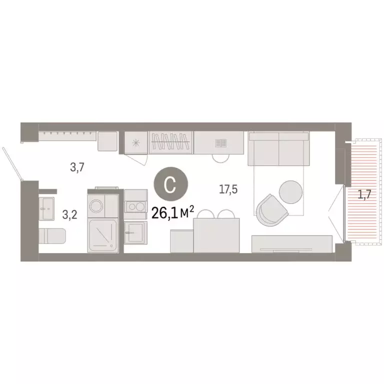 Квартира-студия: Новосибирск, Большевистская улица, 66 (26.07 м) - Фото 2