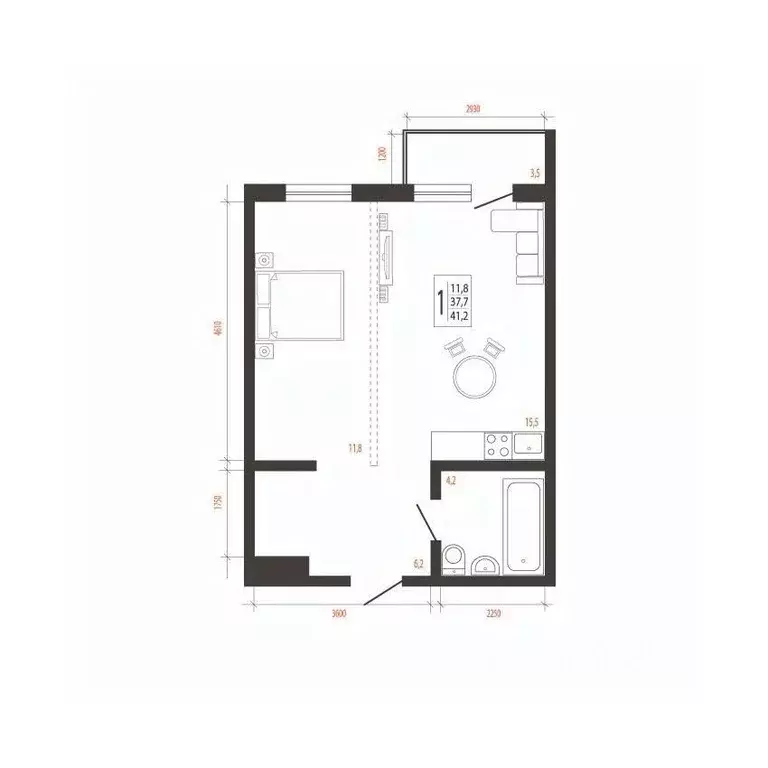 1-к кв. Иркутская область, Иркутск Сарафановская ул. (41.2 м) - Фото 1