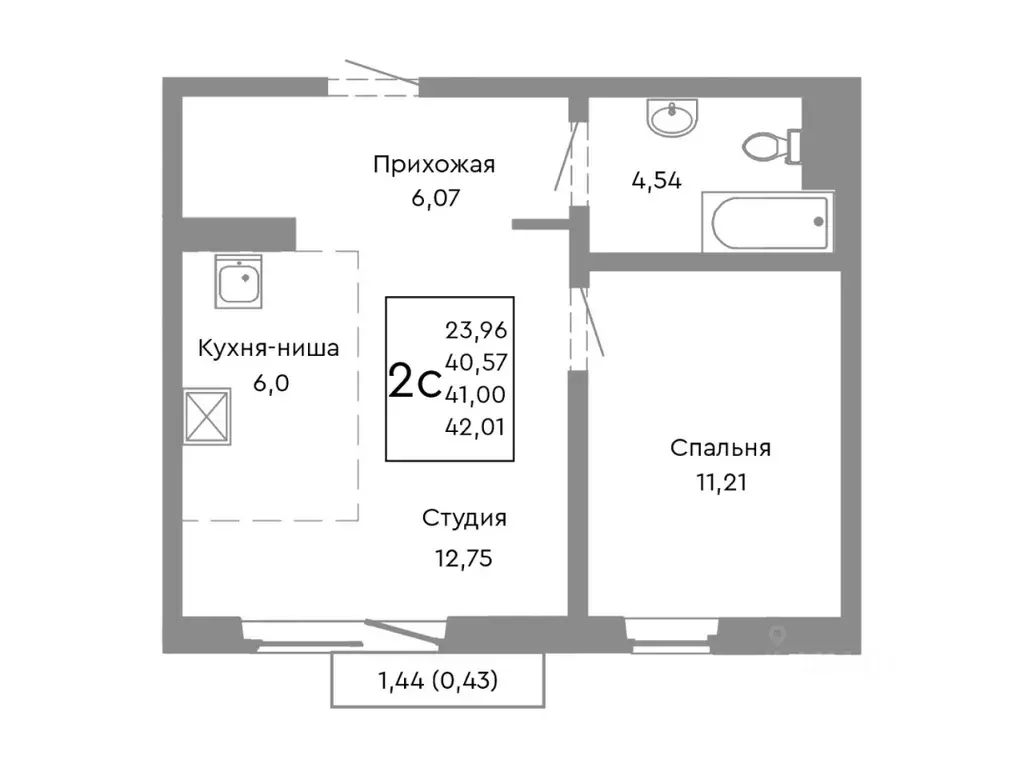 2-к кв. Челябинская область, Челябинск Нефтебазовая ул., 1-13 (41.0 м) - Фото 1