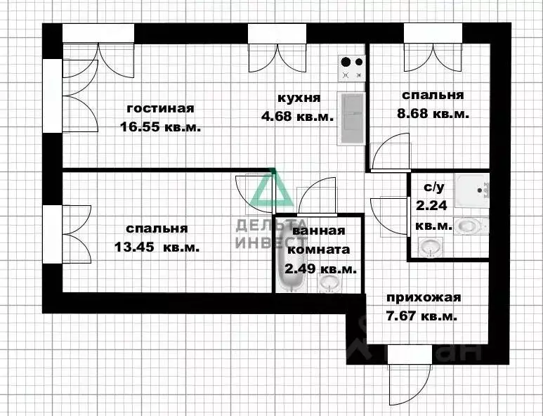 3-к кв. Башкортостан, Уфа ул. Энтузиастов, 7 (52.4 м) - Фото 2