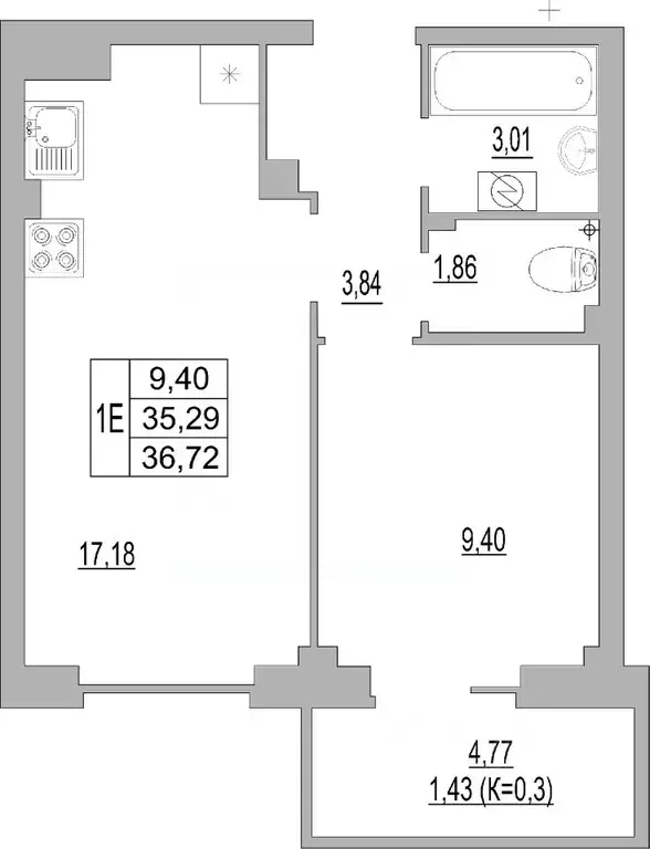 1-к кв. Псковская область, Псков ул. Юности, 32 (36.54 м) - Фото 0