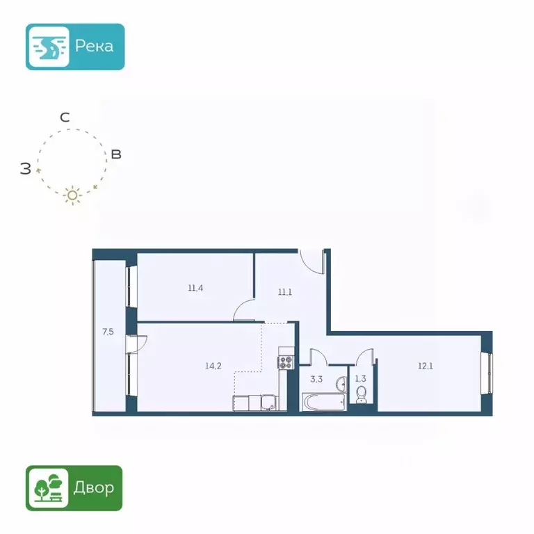 3-к кв. Новосибирская область, Новосибирск Междуреченская ул., 7/1 ... - Фото 1