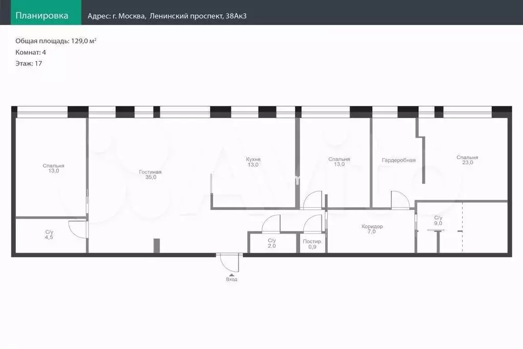 4-к. квартира, 129 м, 17/19 эт. - Фото 0