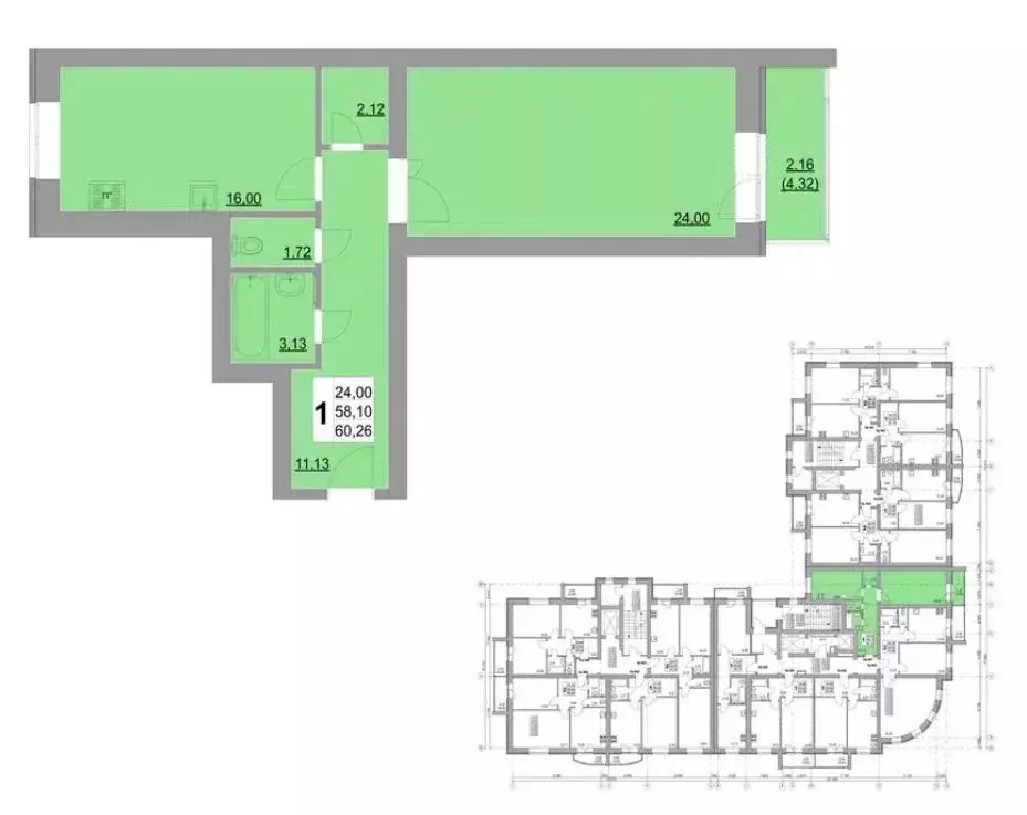 Продаётся 1-к квартира, 60.3 м - Фото 1