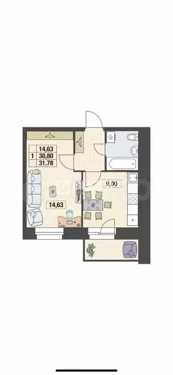 1-к кв. Ярославская область, Ярославль Чернопрудная ул., 35 (31.8 м) - Фото 2