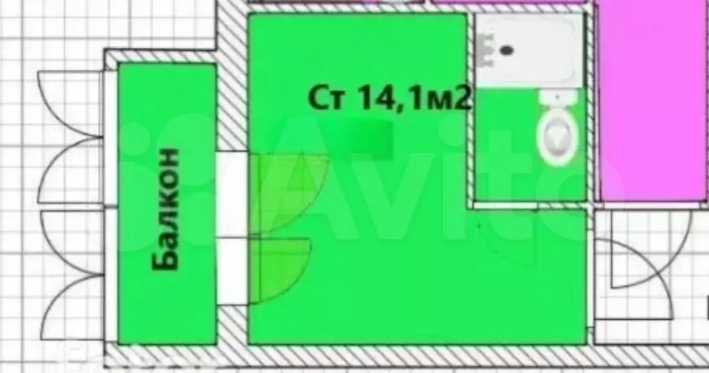 Квартира-студия, 14,2 м, 1/9 эт. - Фото 0