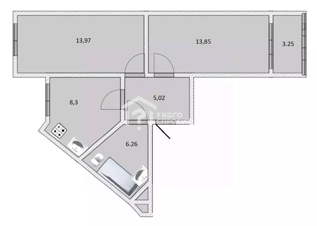 Квартира, 2 комнаты, 47.4 м - Фото 2