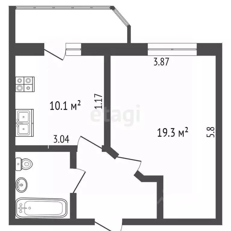 1-к кв. Калужская область, Калуга Московская ул., 343 (38.0 м) - Фото 2