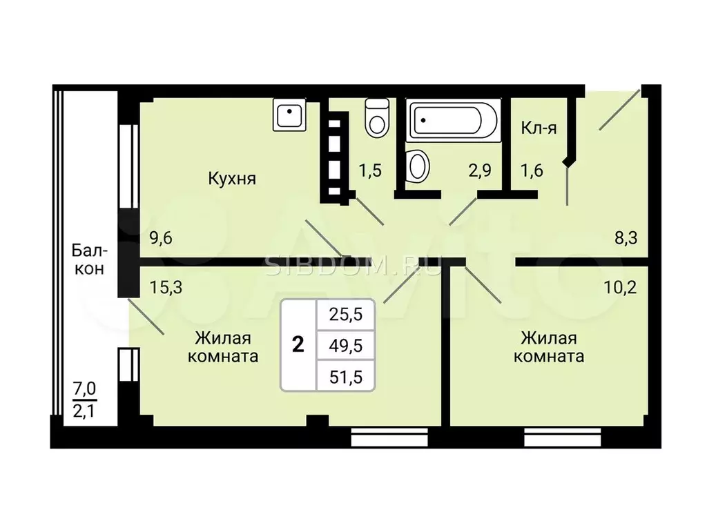 2-к. квартира, 50 м, 7/10 эт. - Фото 0