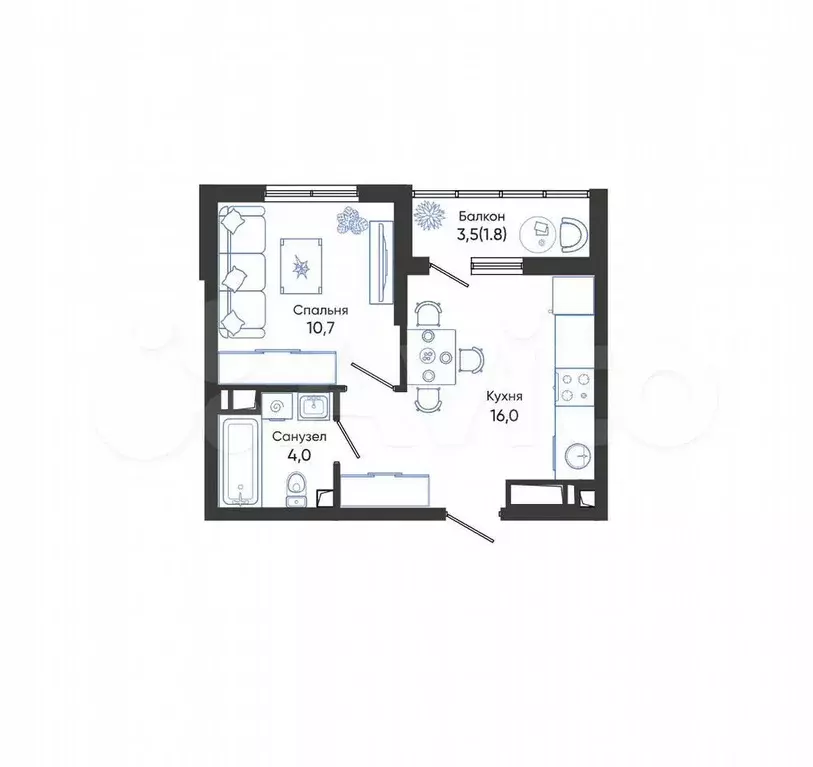 1-к. квартира, 32,5 м, 2/24 эт. - Фото 1
