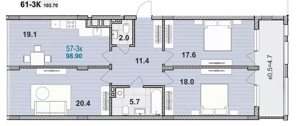 3-к кв. Калининградская область, Зеленоградск ул. Гагарина, 87 (98.9 ... - Фото 0
