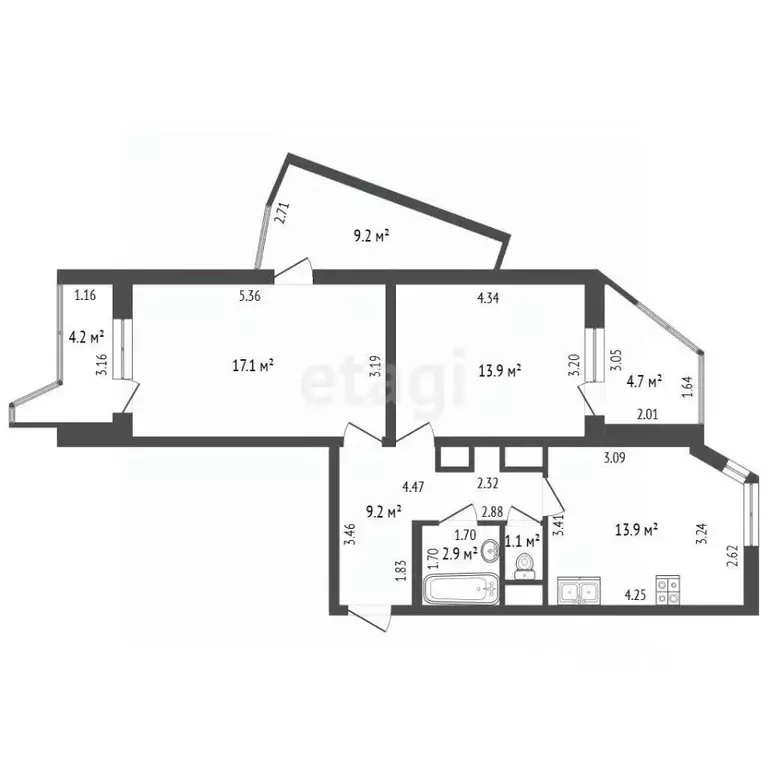 2-к кв. Московская область, Красногорск бул. Красногорский, 26 (58.1 ... - Фото 2