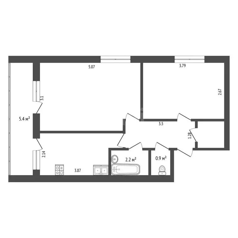 2-комнатная квартира: Геройское, улица Ершова, 40 (44.4 м) - Фото 1