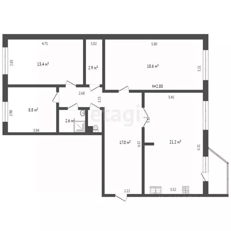 3-к кв. Ямало-Ненецкий АО, Ноябрьск Магистральная ул., 87 (86.2 м) - Фото 2