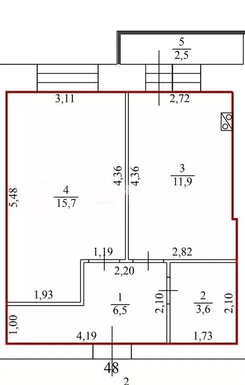 1-к. квартира, 39 м, 6/9 эт. - Фото 0