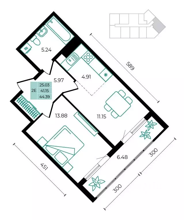 2-к кв. Адыгея, Майкопский район, пос. Тульский ул. Заречная (44.39 м) - Фото 1