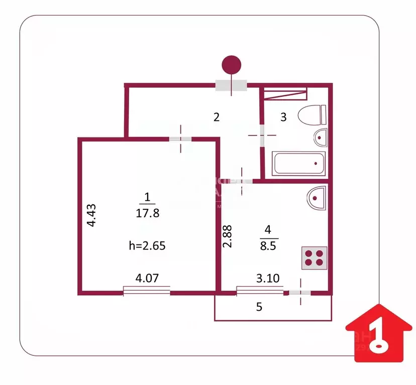 1-к кв. Омская область, Омск ул. Крупской, 12/1 (37.9 м) - Фото 1