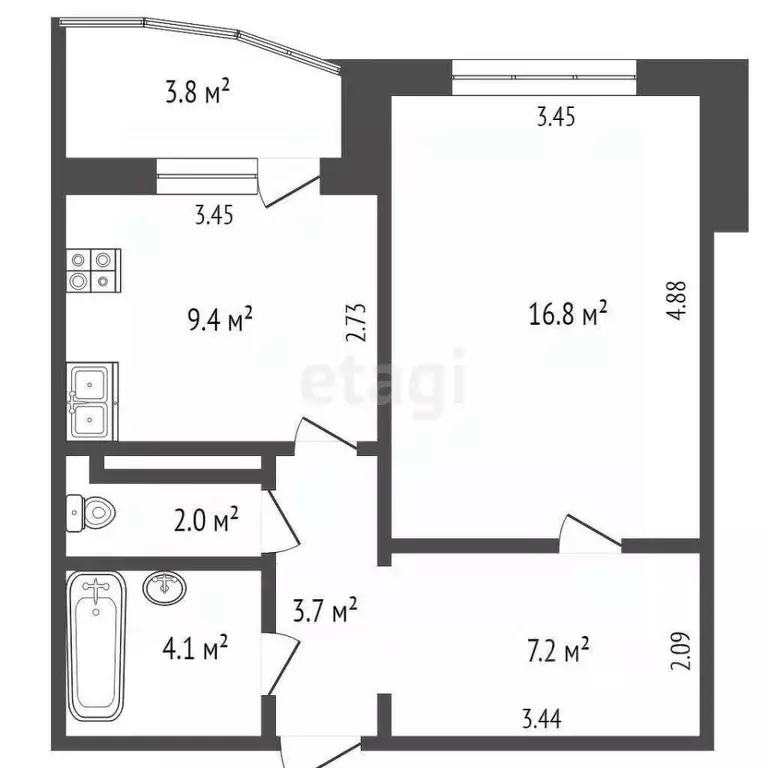 1-к кв. Тюменская область, Тюмень ул. Николая Семенова, 25к1 (43.3 м) - Фото 0
