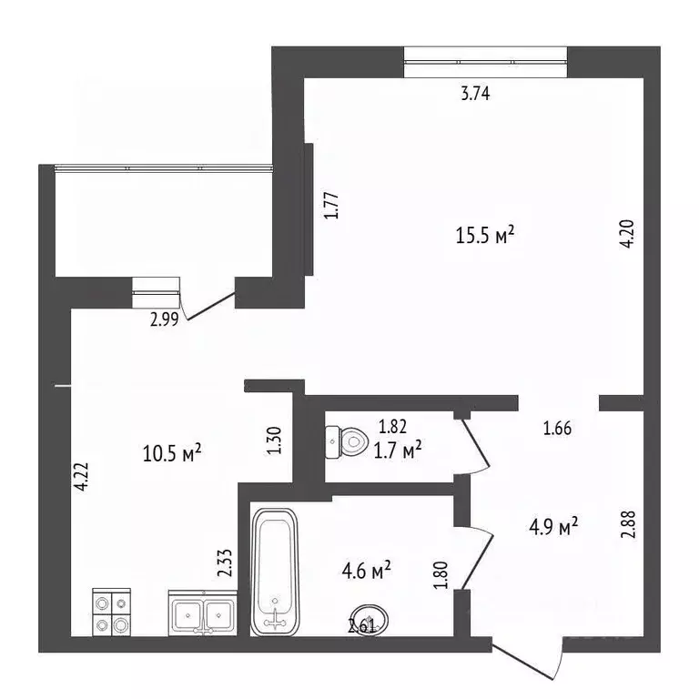 1-к кв. Тюменская область, Тюмень ул. Федюнинского, 30 (37.7 м) - Фото 1