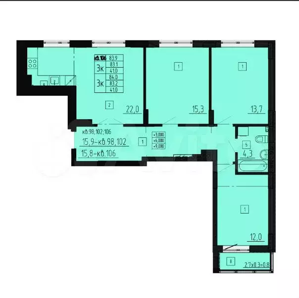 3-к. квартира, 84 м, 2/8 эт. - Фото 1