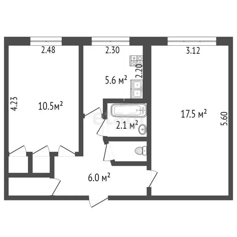 2-комнатная квартира: Петропавловск-Камчатский, улица Труда, 43 (44.8 ... - Фото 0