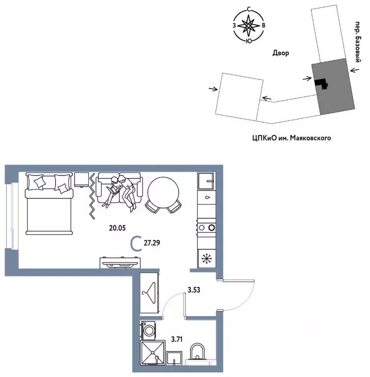 Студия Свердловская область, Екатеринбург пер. Базовый, 10 (27.29 м) - Фото 1